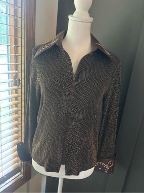 Vintage 90s 1849 Ranchwear Western Zip Jacket Brown Studded Rodeo Womens L